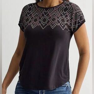 Apt. 9 Black Geometric Short Sleeve Top
